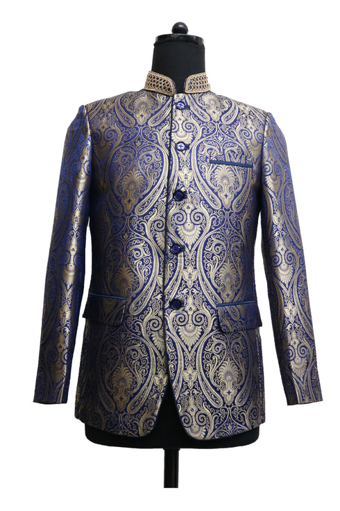 Hand Embroidered Cobalt Nehru Jacket